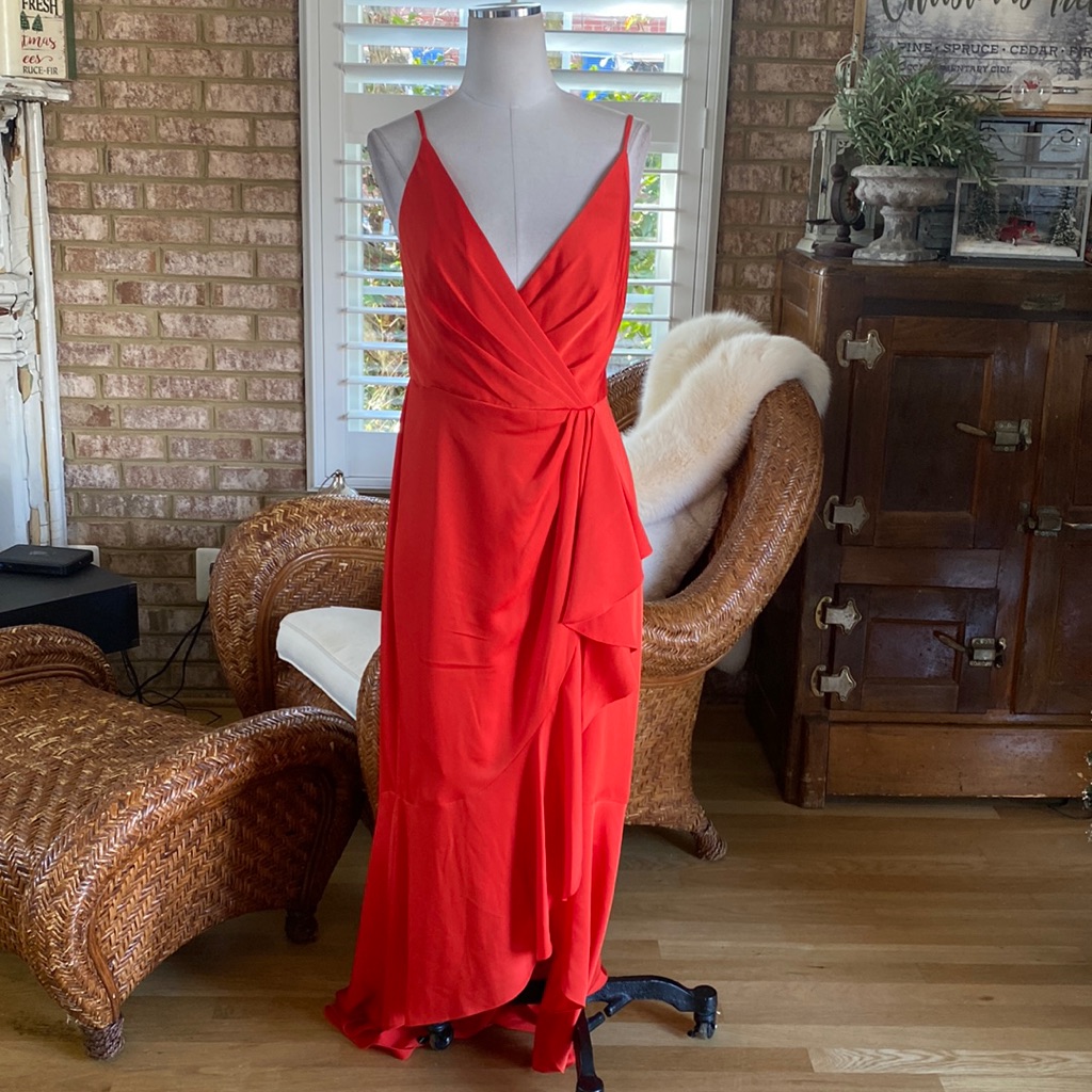 Bcbgmaxrazia Bright Red Spaghetti Strap Ruffle Dress New 8